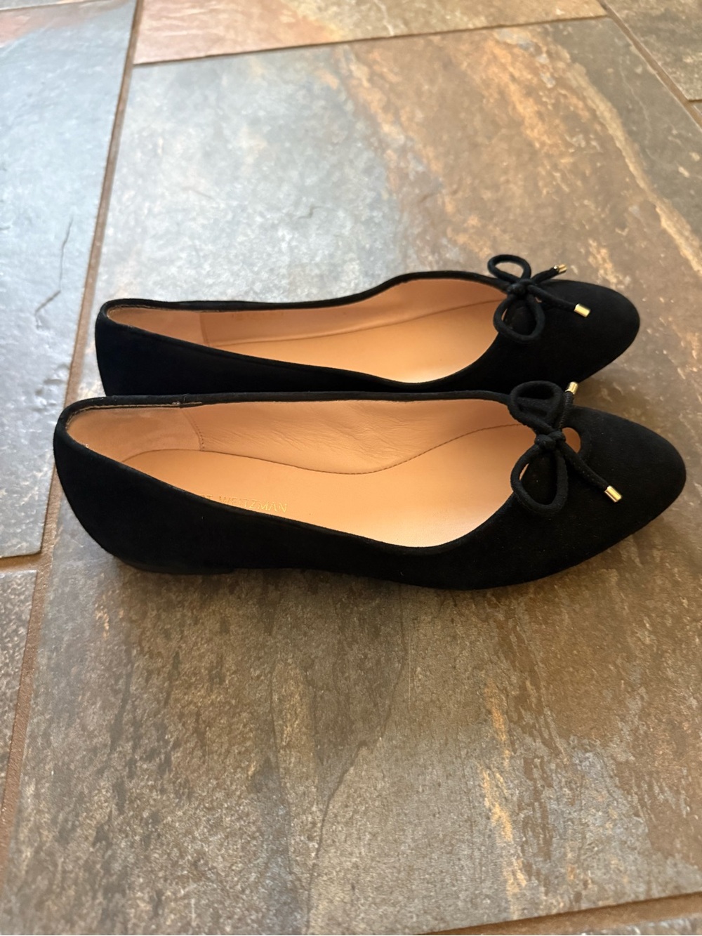 Stuart Weitzman Black Suede Bow Flats - Picture 2 of 6